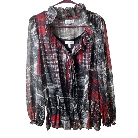 Fashion Bug Sheer Ruffled Blouse Fairy Grunge Y2K Whimsygoth Medium Vintage - Picture 1 of 13